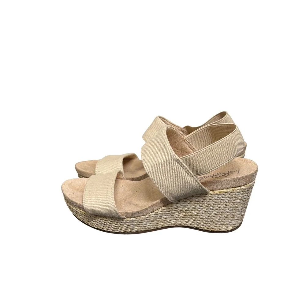 LifeStride Delta Wedge Sandals Women 5.5M Beige Elastic Espadrille Platform
